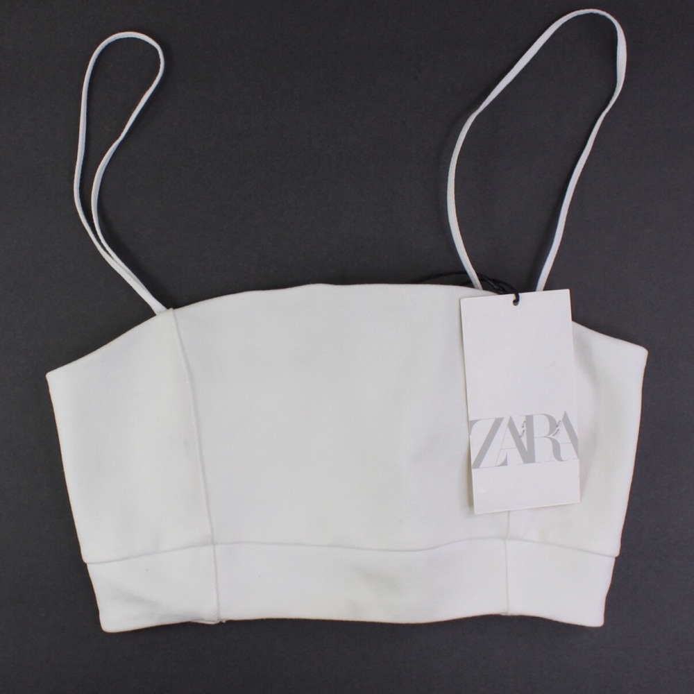 Zara New White Strappy Tube Cropped Top Small - Picture 2 of 8